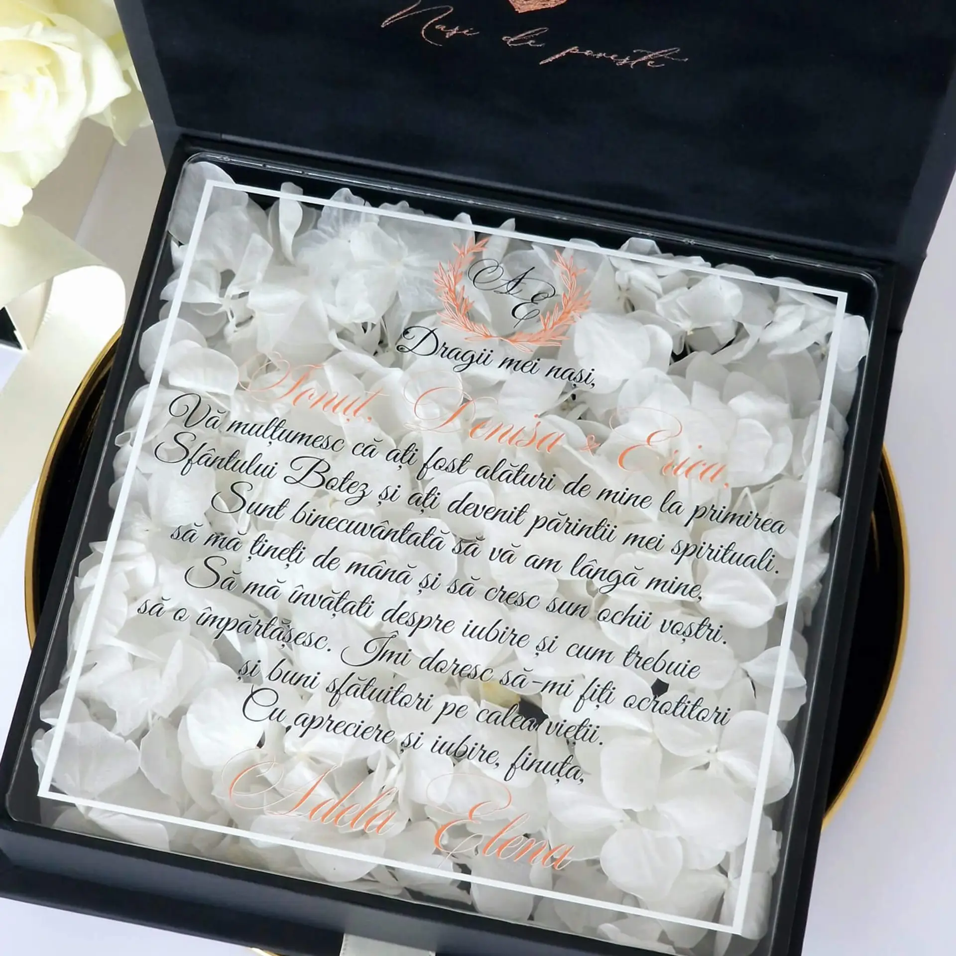 Cutie multumire nasi de botez Black Couture Hortensie