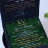 Cutie luxury pentru invitatia de nunta, realizata manual cu interior din catifea premium de la celebra casa Prelle si decorat cu licheni stabilizati Verdissimo.