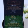 Cutie luxury pentru invitatia de nunta, realizata manual cu interior din catifea premium de la celebra casa Prelle si decorat cu licheni stabilizati Verdissimo.