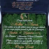 Cutie luxury pentru invitatia de nunta, realizata manual cu interior din catifea premium de la celebra casa Prelle si decorat cu licheni stabilizati Verdissimo.
