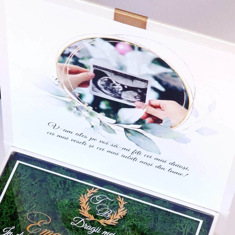 Cutie cerere nasi de botez decorata cu licheni stabilizati