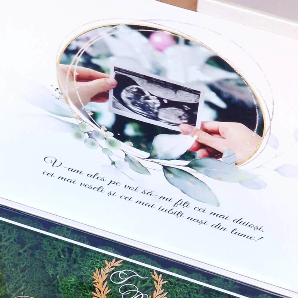 Cutie cerere nasi de botez decorata cu licheni stabilizati