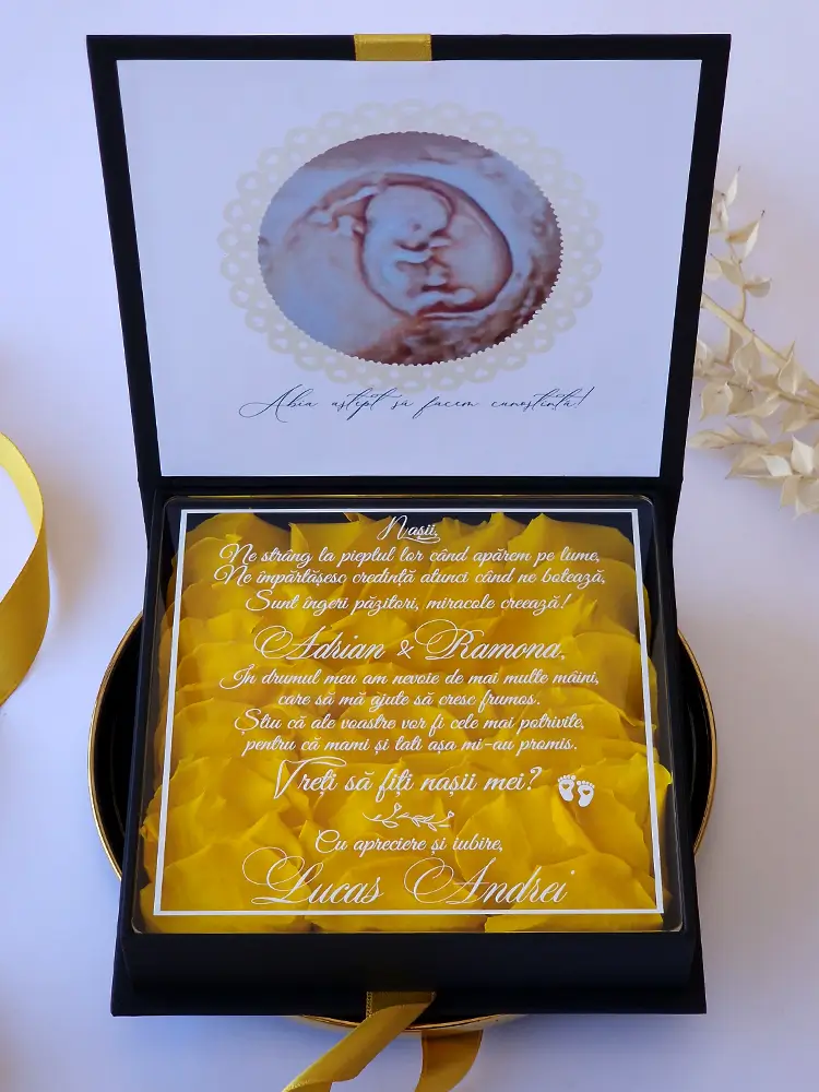Cutie cerere nasi de botez Black Couture Yellow Roses