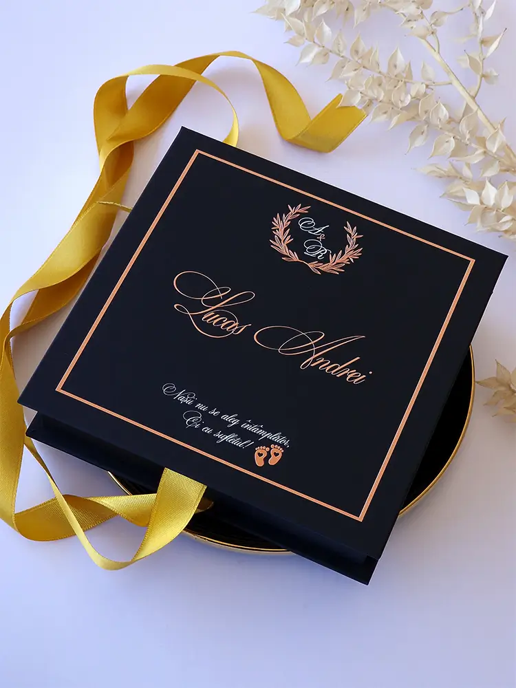 Cutie cerere nasi de botez Black Couture Yellow Roses