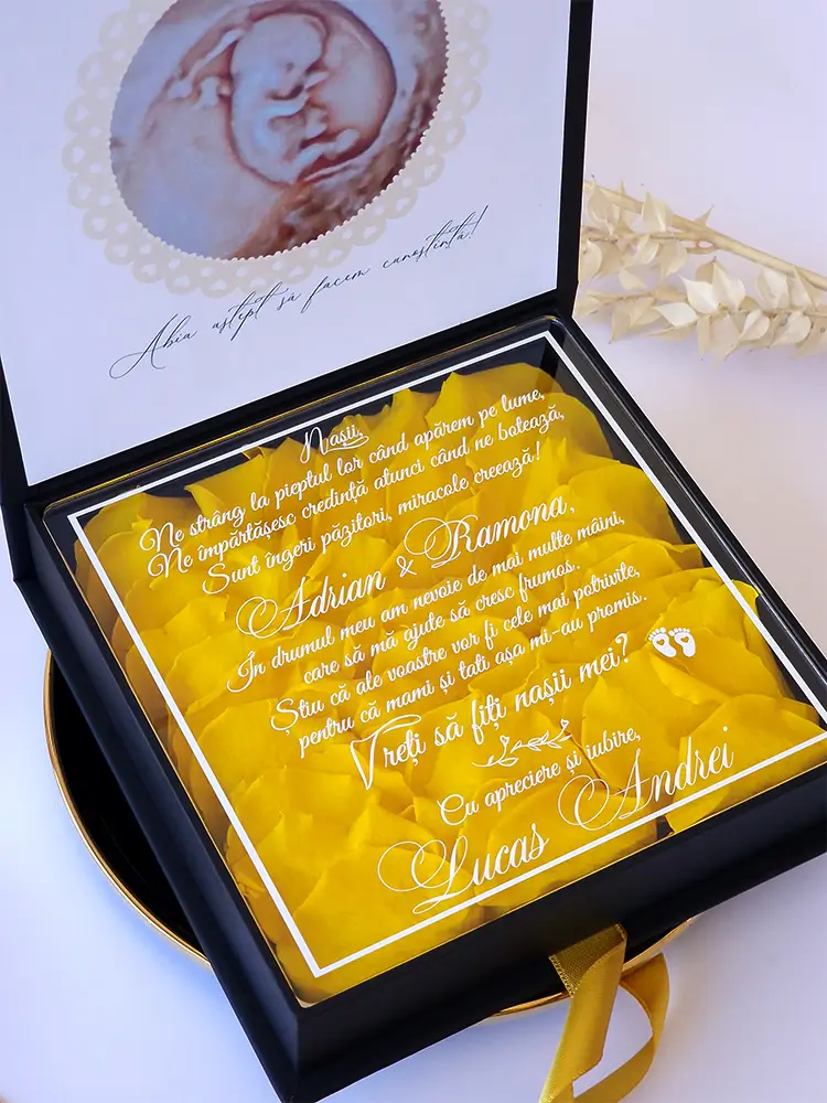 Cutie cerere nasi de botez Black Couture Yellow Roses Cutie cerere nasi de botez Black Couture Yellow Roses