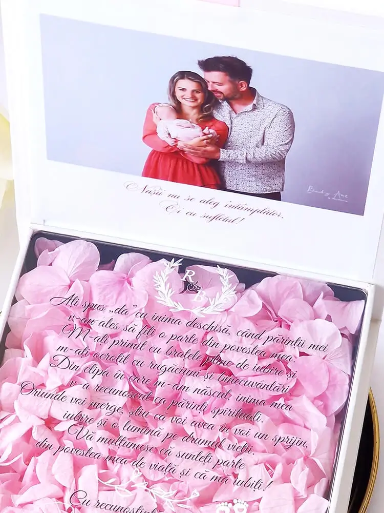 Cutie multumire nasi de botez Pure White Hortensie Cutie multumire nasi de botez Pure White Hortensie