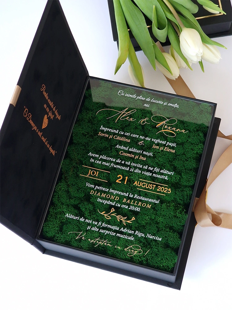 Invitatie de nunta in cutie Black Couture Licheni