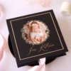 Cutie multumire nasi de botez Black Couture White Roses