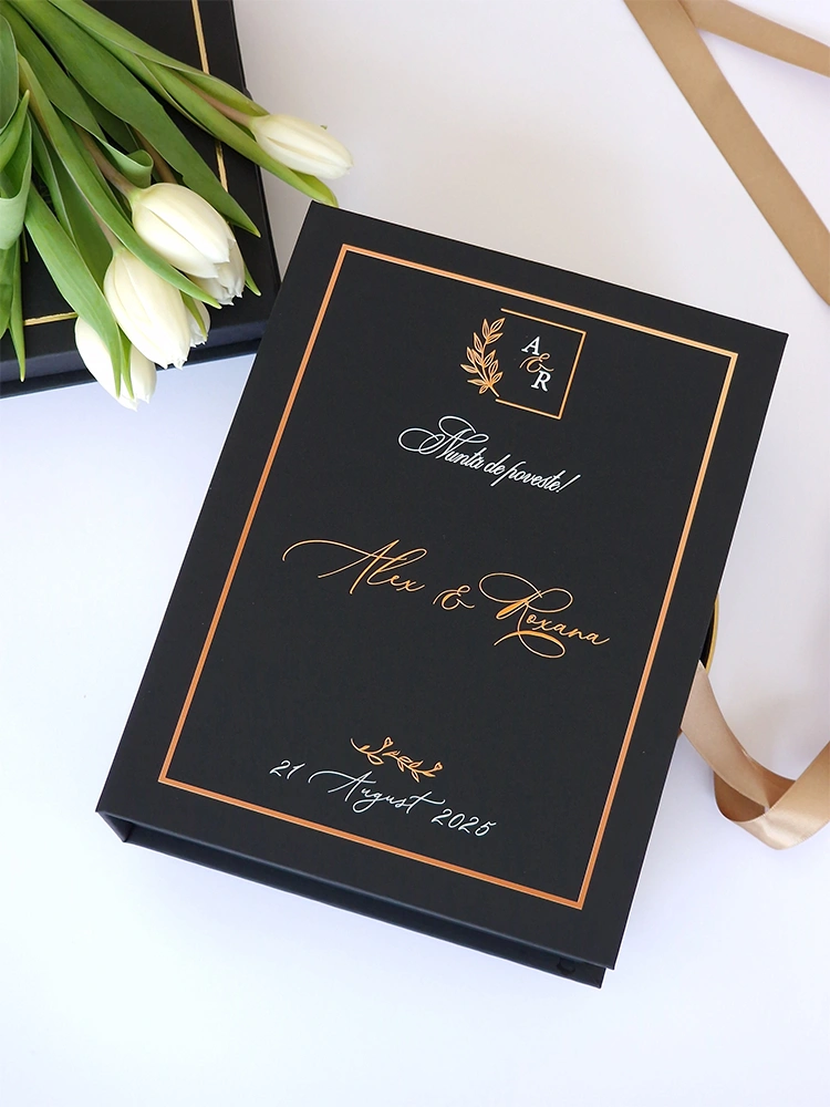 Invitatie de nunta in cutie Black Couture Licheni