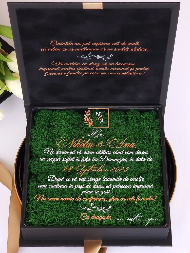 Invitatie de nunta in cutie Black Couture Licheni