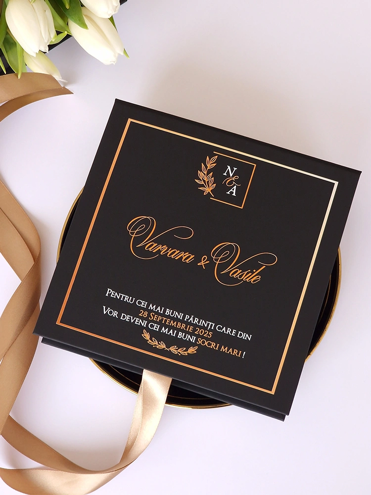 Invitatie de nunta in cutie Black Couture Licheni