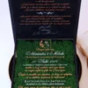 Cutie luxury pentru invitatia de nunta, realizata manual cu interior din catifea premium de la celebra casa Prelle si decorat cu licheni stabilizati Verdissimo.