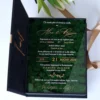 Cutie luxury pentru invitatia de nunta, realizata manual cu interior din catifea premium de la celebra casa Prelle si decorat cu licheni stabilizati Verdissimo.