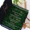 Cutie luxury pentru invitatia de nunta, realizata manual cu interior din catifea premium de la celebra casa Prelle si decorat cu licheni stabilizati Verdissimo.