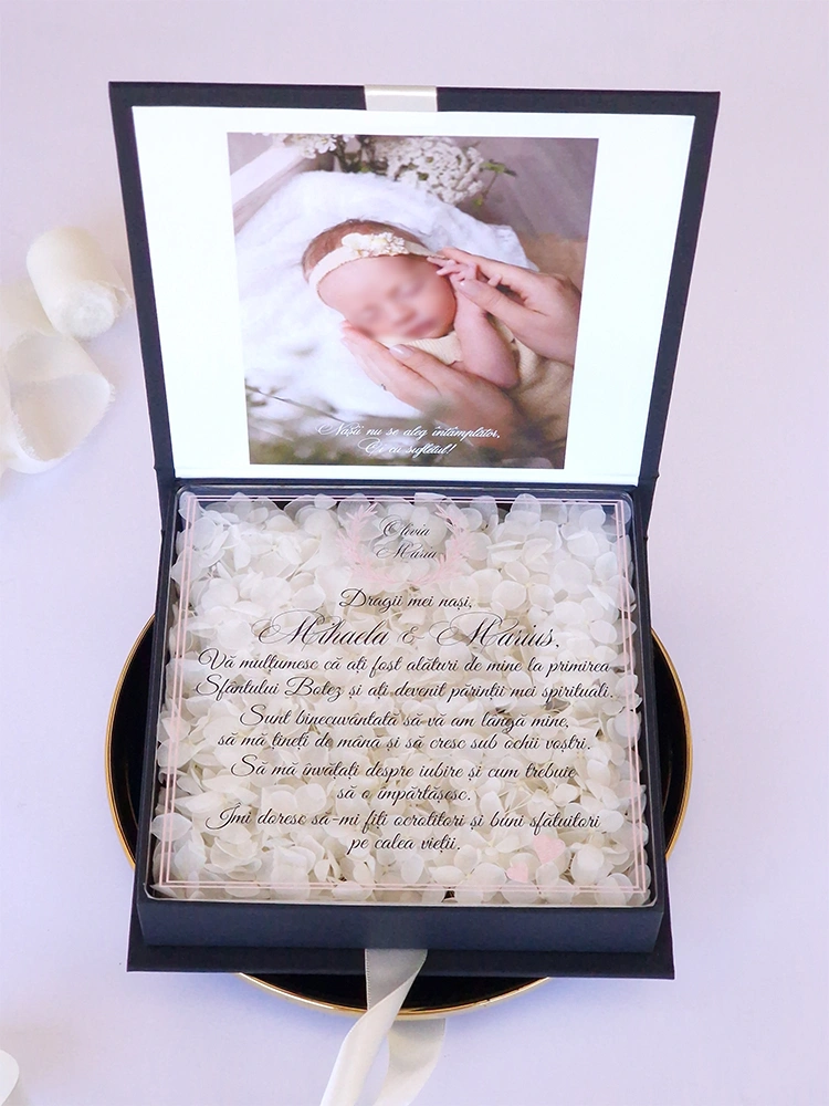 Cutie multumire nasi de botez Black Couture Hortensie