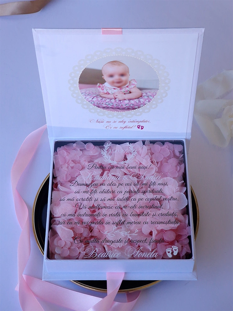 Cutie multumire nasi de botez Pure White Hortensie