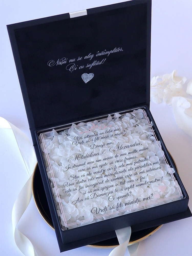 Cutie cerere nasi de botez cu hortensie Cutie cerere nasi de botez cu hortensie