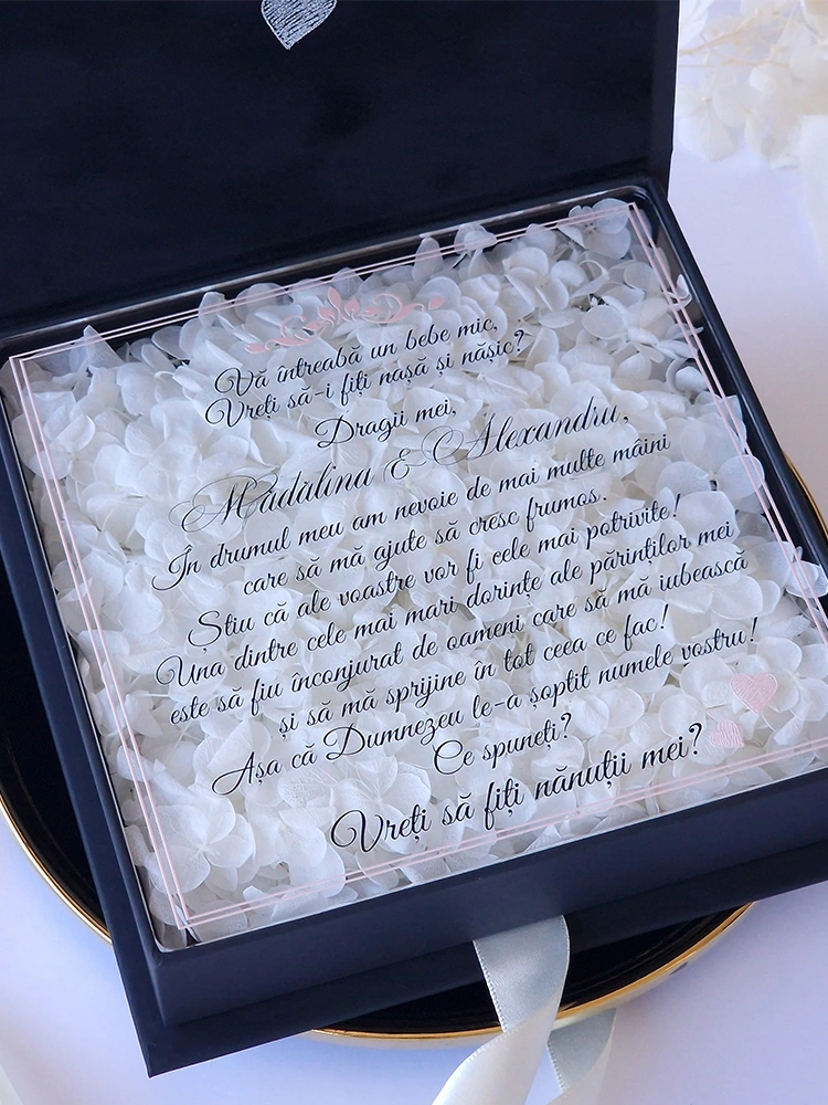 Cutie cerere nasi de botez cu hortensie Cutie cerere nasi de botez cu hortensie