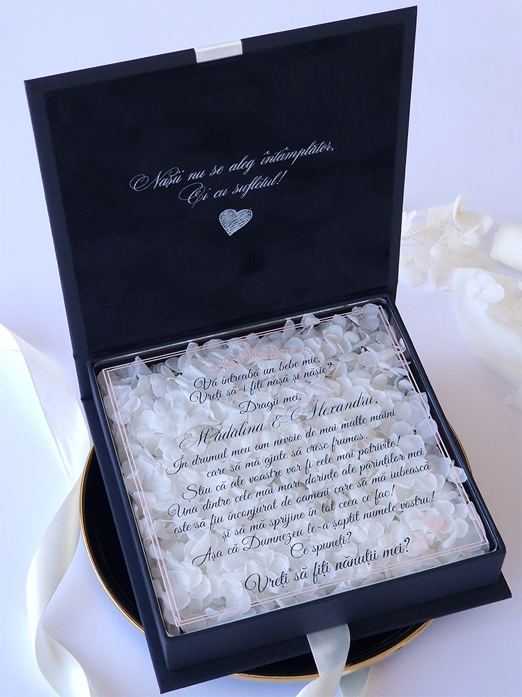 Cutie cerere nasi de botez cu hortensie Cutie cerere nasi de botez cu hortensie