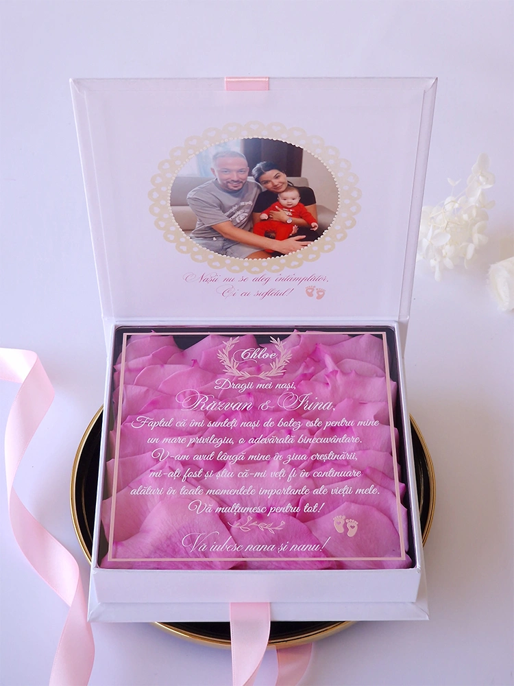 Cutie multumire nasi de botez Pure White Roses