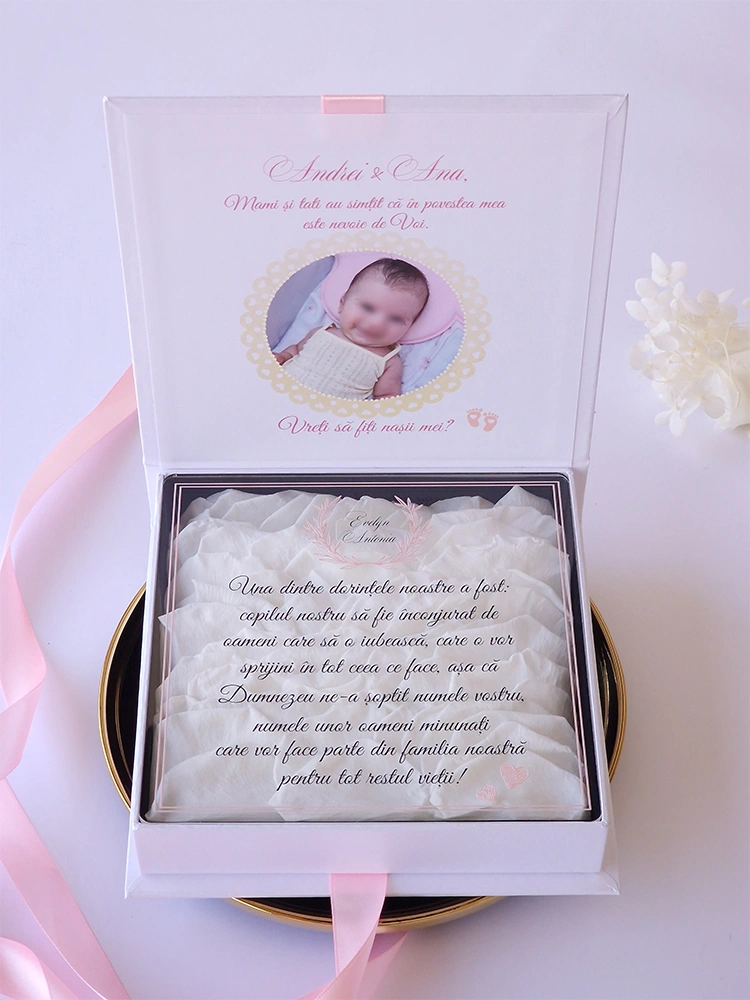 Cutie cerere nasi de botez Pure White Roses