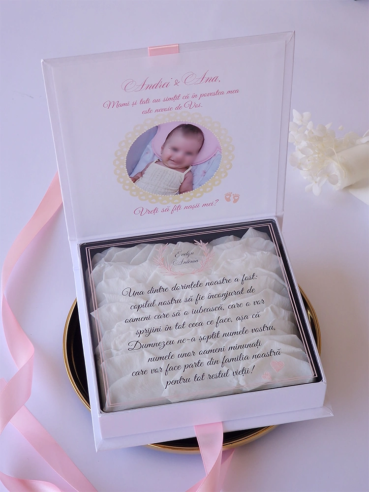 Cutie cerere nasi de botez Pure White Roses Cutie cerere nasi de botez Pure White Roses