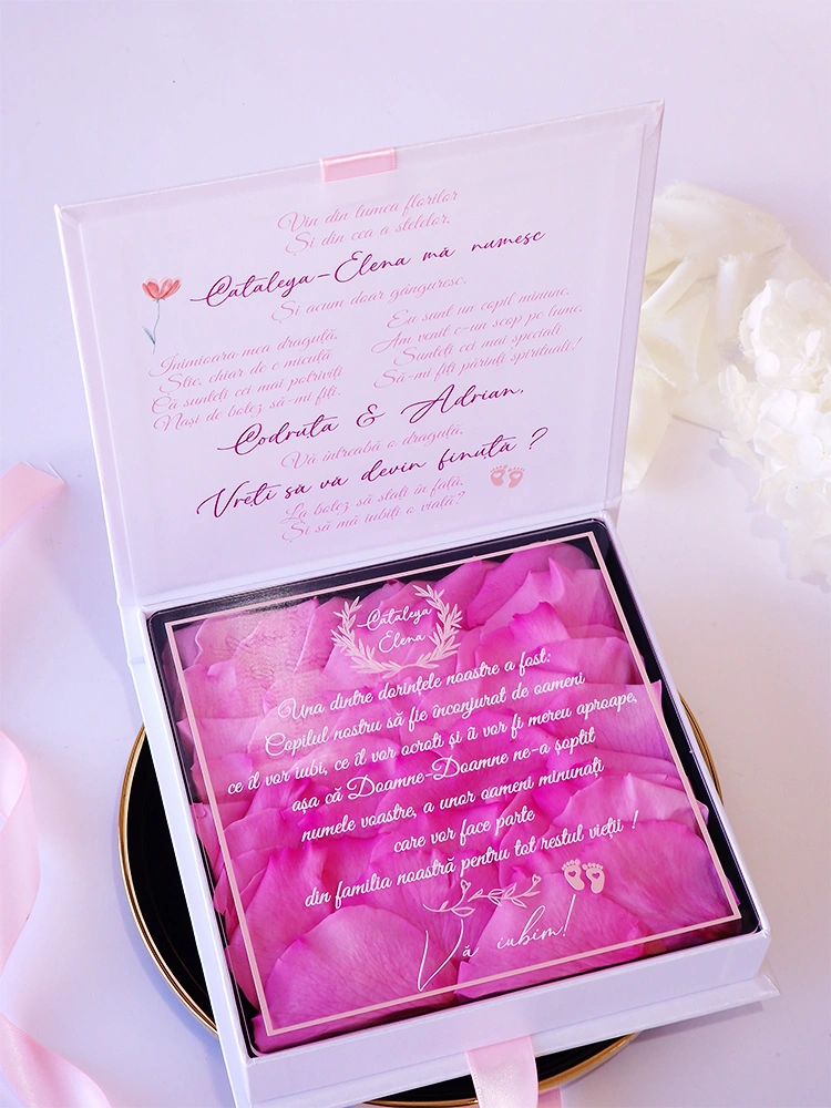 Cutie Cerere Nasi de Botez Pure White Pink Roses Cutie Cerere Nasi de Botez Pure White Pink Roses