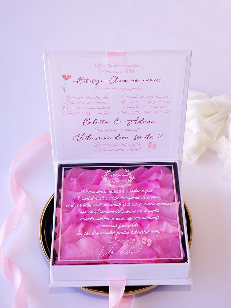 Cutie Cerere Nasi de Botez Pure White Pink Roses Cutie Cerere Nasi de Botez Pure White Pink Roses