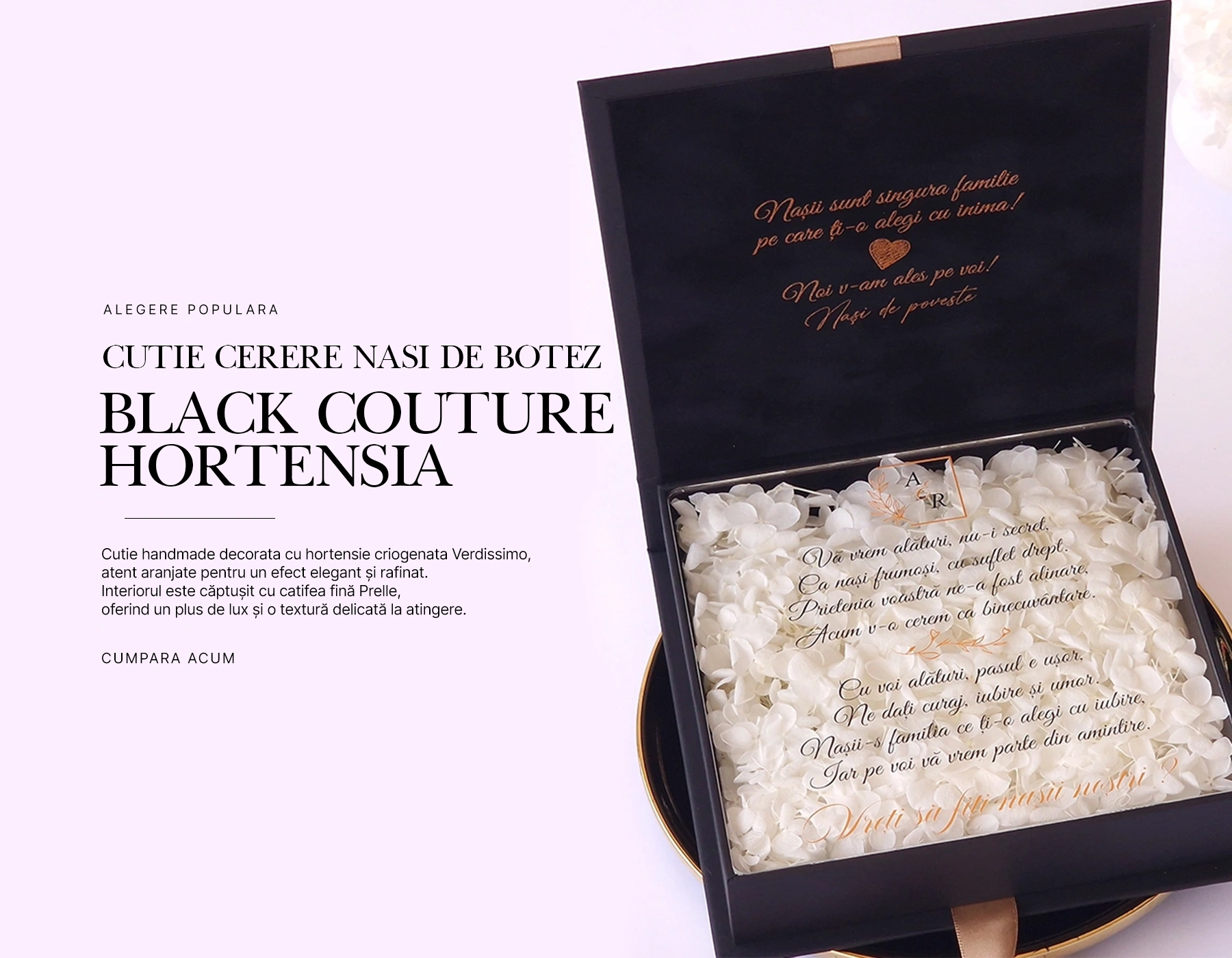 Cutie Cerere Nasi de Cununie Black Couture Hortensie